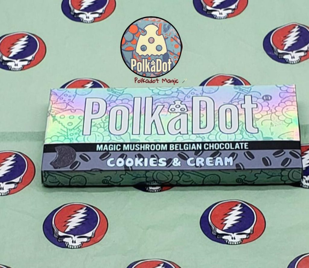 Buy PolkaDot Cookies Cream Magic Mushroom Belgian Chocolate Bar Online